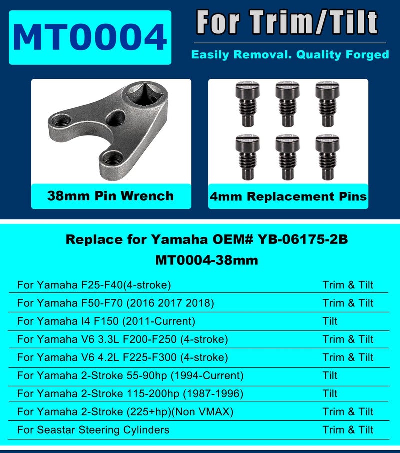 Camoo Trim/Tilt Pin Wrench MT0004-38mm X 4mm with S-4 Pins, Fits for Seastar Steering Cylinders, 4 Stroke Yamaha V6 & Non-VMAX 2 Strokes, Yamaha Tilt Trim Spanner Wrench 2011-Current F150 - Image 3
